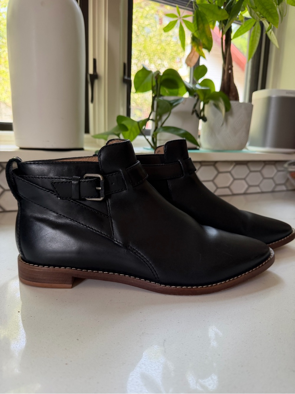 Madewell Black Leather Chukka Boots with Side Buckle
